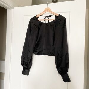 H&M black long sleeve satin blouse